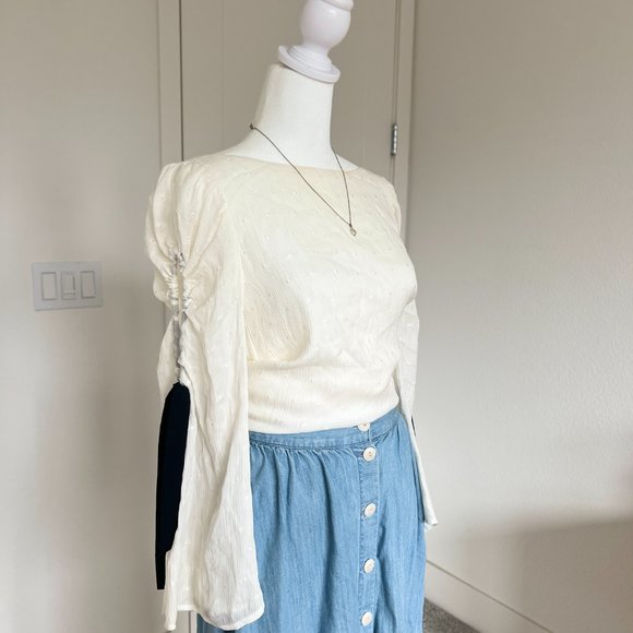 Club Monaco Priyalla Top Long Sleeve Cream Blouse - Picture 4 of 5